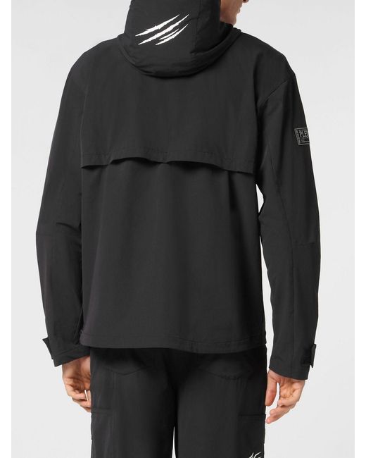Philipp Plein Black Hooded Windbreaker for men