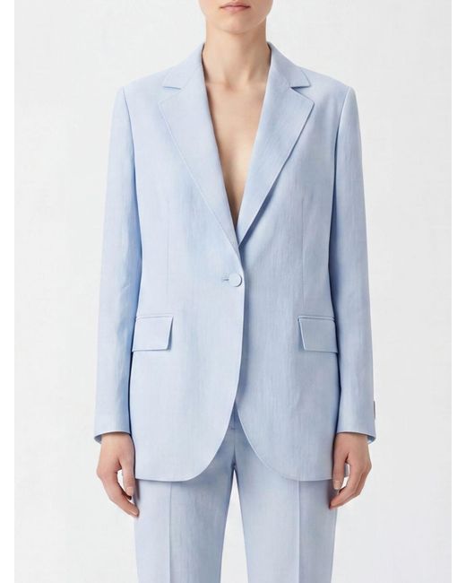 Agnona Blue Single-Breasted Linen And Silk Blazer With Peak Lapels