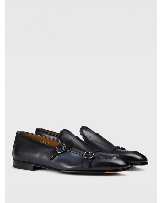 Doucal's Blue Leather Monk Strap Shoes for men
