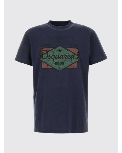 DSquared² Blue Cotton T-Shirt With Logo for men