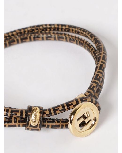 Fendi Brown Ff Monogram Print Leather Bracelet