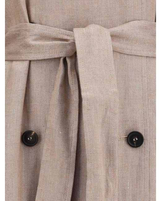 Brunello Cucinelli Natural Double-Breasted Linen Trench Coat