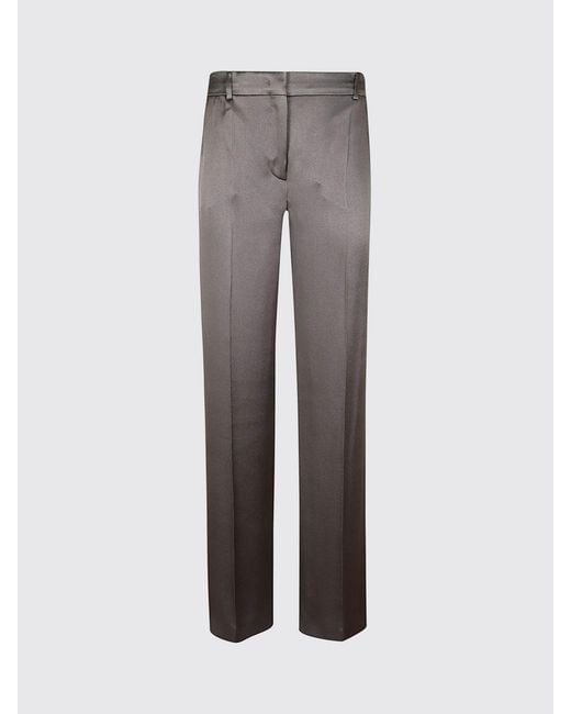 Alberta Ferretti Gray Satin Straight-Leg Tailored Trousers