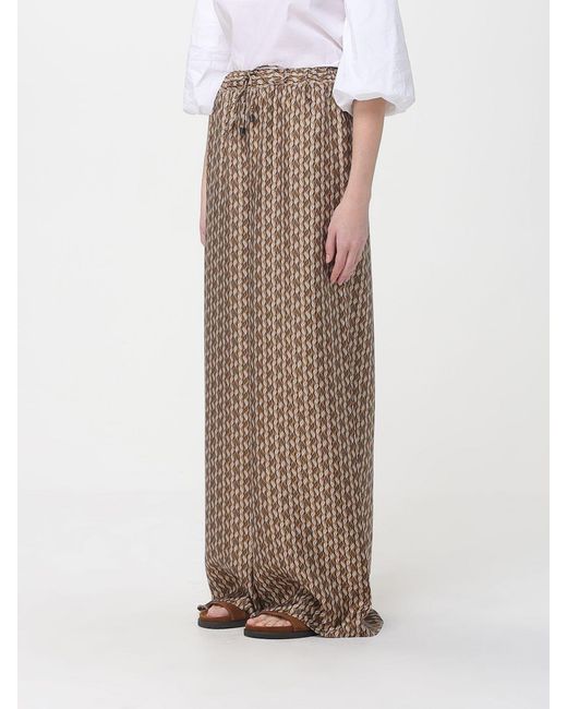 Max Mara Brown Printed Silk Palazzo Trousers
