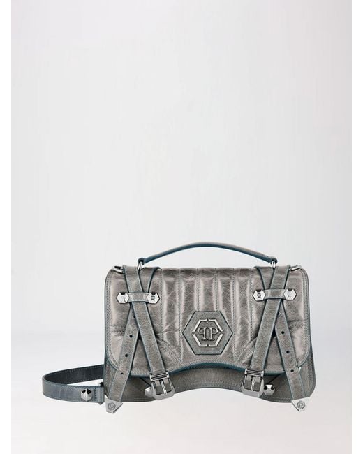 Philipp Plein Gray Leather Bag