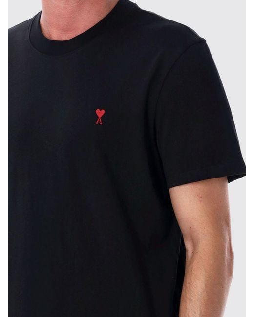 AMI Black Cotton T-Shirt With Logo for men