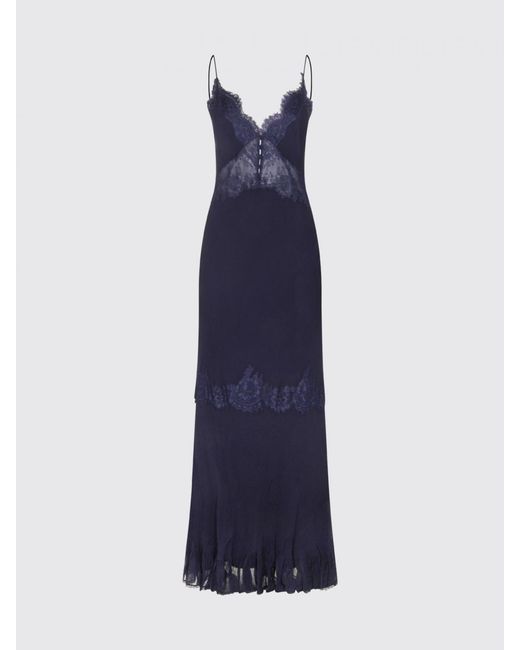 Self-Portrait Blue Long Georgette And Lace Slip Dress