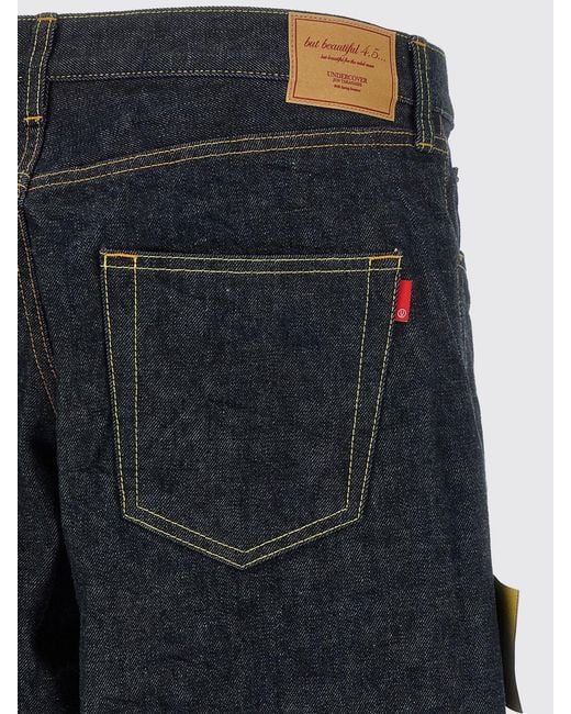 Undercover Blue Straight Fit Stretch Denim Jeans With Slogan Print And Mid-Rise Waist for men