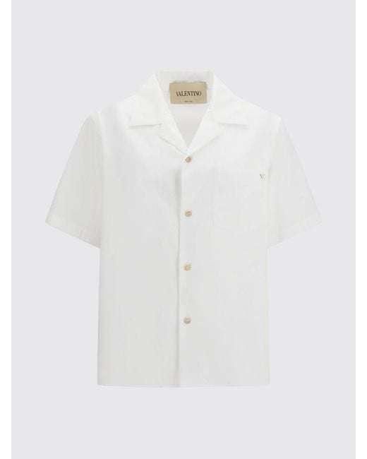 Valentino Garavani White Slim Fit Cotton Bowling Shirt With Metallic Monogram for men