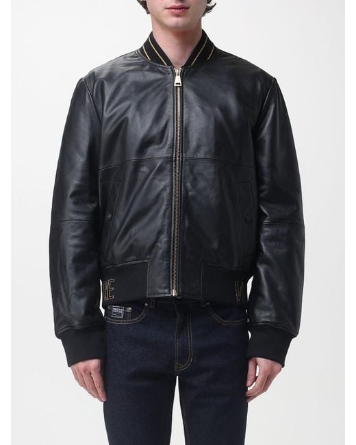 Versace Jeans Couture Blue Leather Bomber Jacket for men