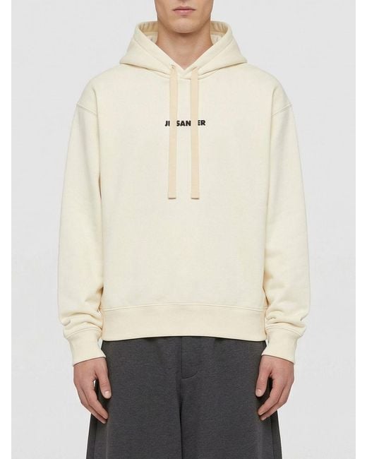 Jil Sander Natural Cotton Hoodie With Logo Print for men
