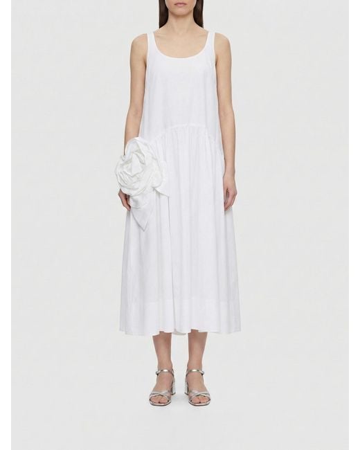 Simone Rocha White Multilayer Cotton Tulle Midi Dress With Flower
