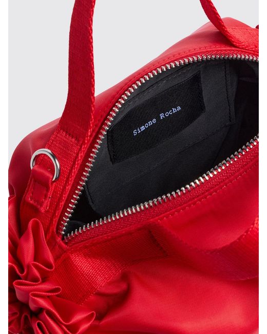 Simone Rocha Red Double Ribbon Nylon Handbag With Crystals And Bow