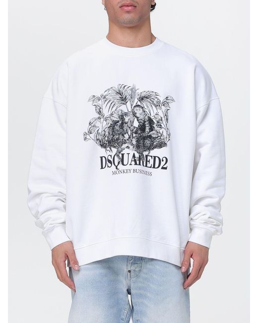 DSquared² White Printed Cotton Crew Neck Sweatshirt for men