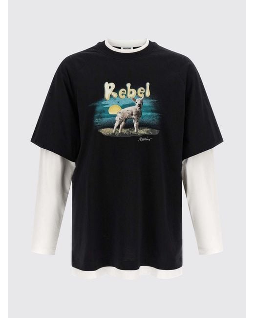 Moschino Couture Black Long-Sleeved Cotton T-Shirt With Graphic Print for men