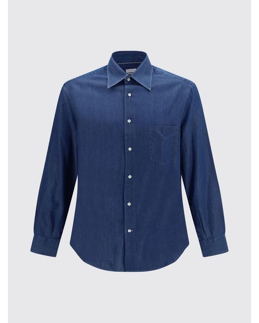 Brunello Cucinelli Blue Cotton Casual Shirt for men