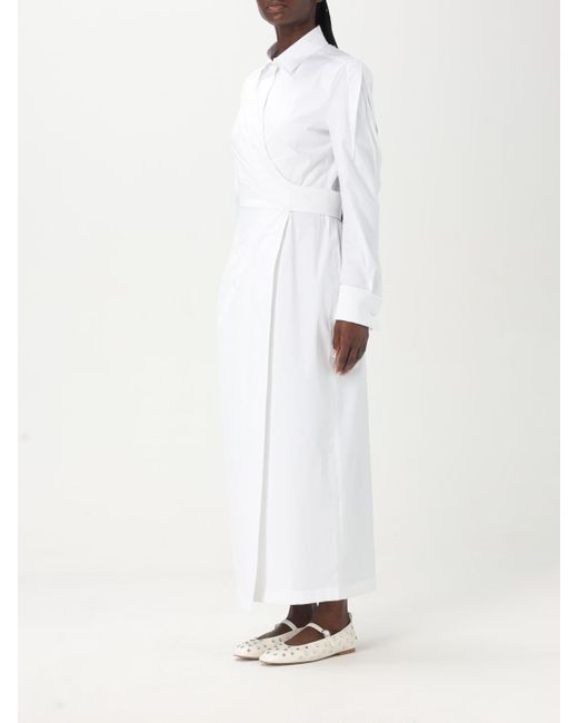 Max Mara White Elegant Wrap Dress With Long Sleeves And Flowing Silhouette