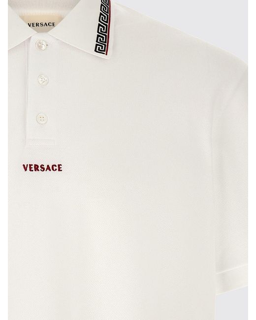 Versace White Greca Pattern Cotton Polo Shirt With Contrast Embroidered Logo for men