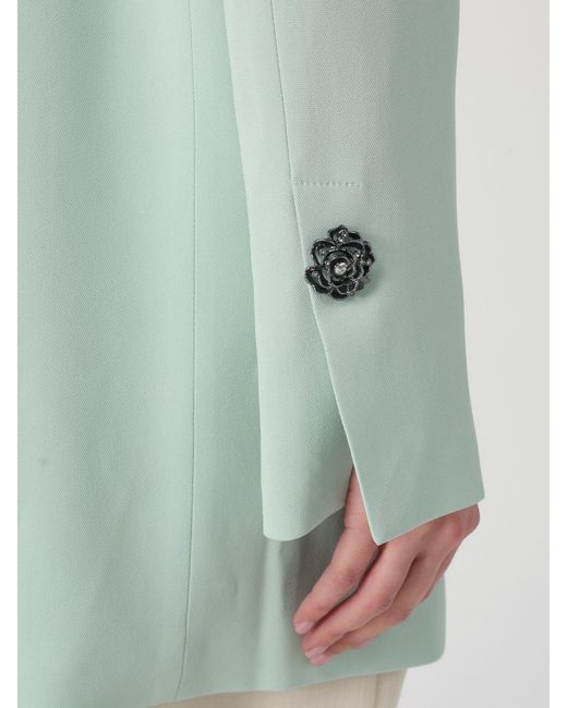 Pinko Green Single-Breasted Blazer With Rose Buttons