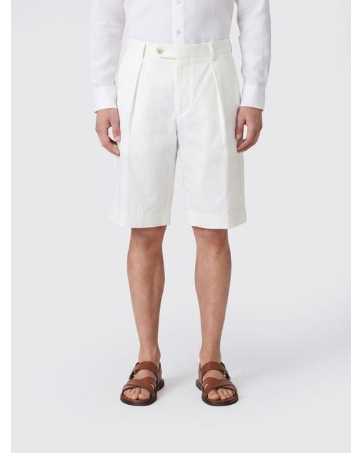 Boss White Regular Fit Tailored Cotton Bermuda Shorts With Slash Pockets for men