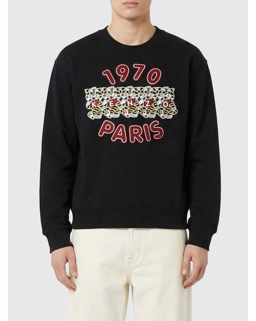 KENZO Black Cotton Crew Neck Sweatshirt With Print for men