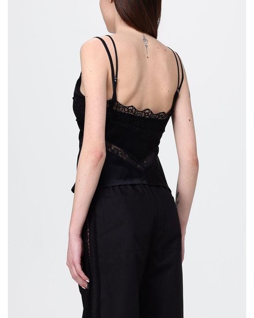 MSGM Black Satin And Lace Top