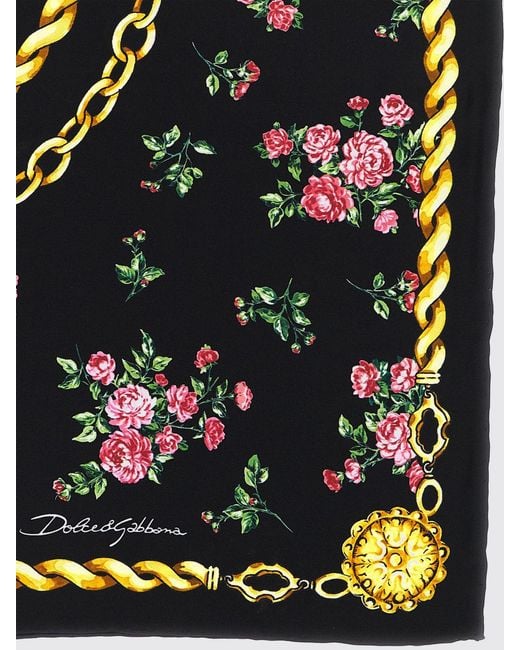 Dolce & Gabbana Metallic Dolce &Amp Gabbana Floral Print Silk Twill Scarf