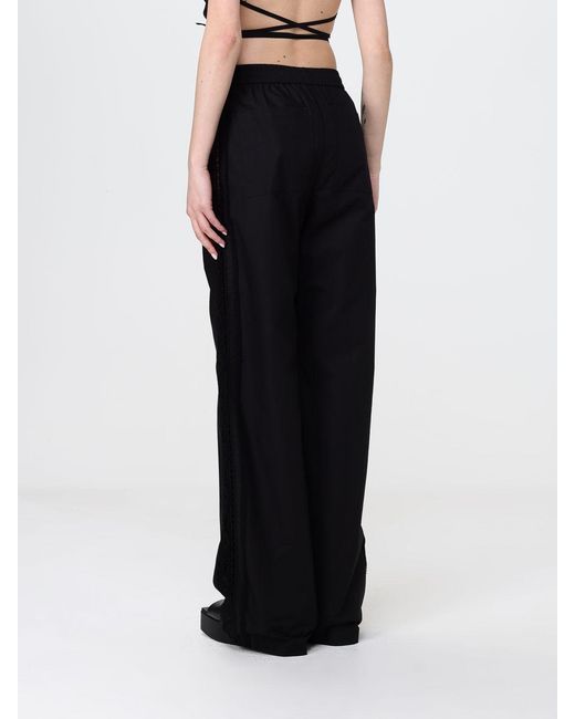 MSGM Black Cotton Trousers With Lace Trims