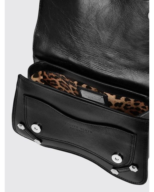 Philipp Plein Black Matelassé Leather Handbag With Hexagon Logo And Studs