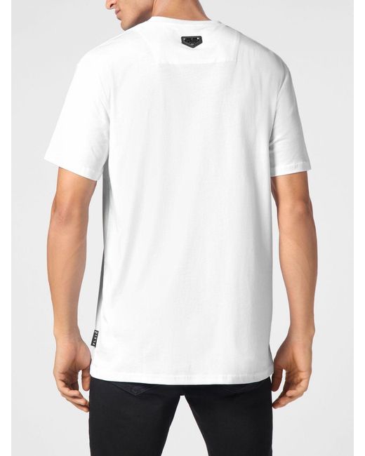 Philipp Plein White Cotton T-Shirt With Contrasting Chest Logo for men