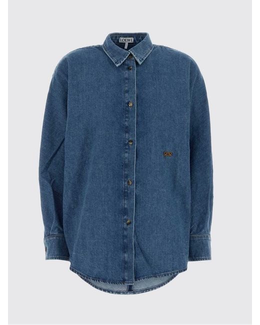 Camisa Relaxed Fit De En Denim De Algodón Con Logotipo Anagram Bordado Loewe de color Blue