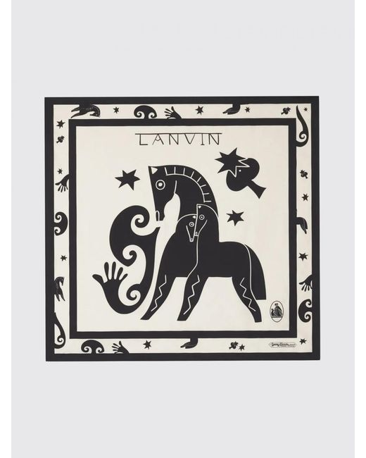 Lanvin White Silk Scarf With Graphic Print