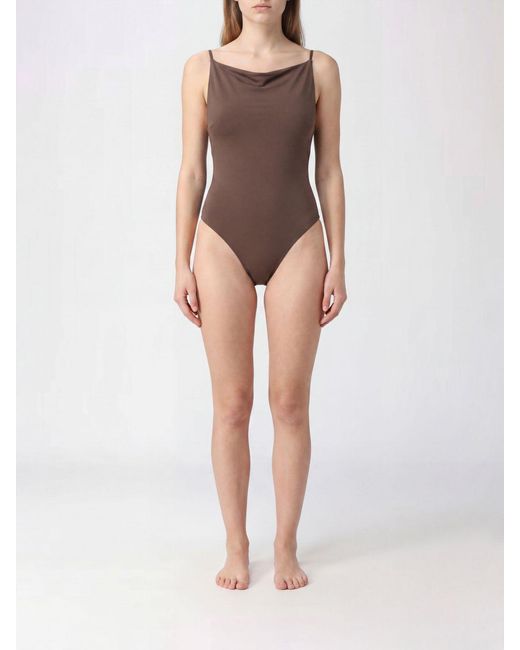 Jacquemus Brown One-Piece Swimsuit With A Square-Cut Open Back And Thin Straps