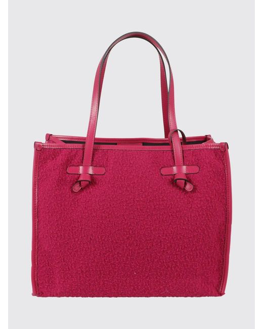 Gianni Chiarini Red Marcella Wool Tote Bag With Leather Handles And Inner Pouch