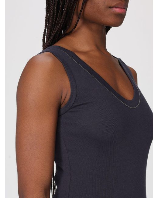 Brunello Cucinelli Blue Stretch Cotton Tank Top With Monile