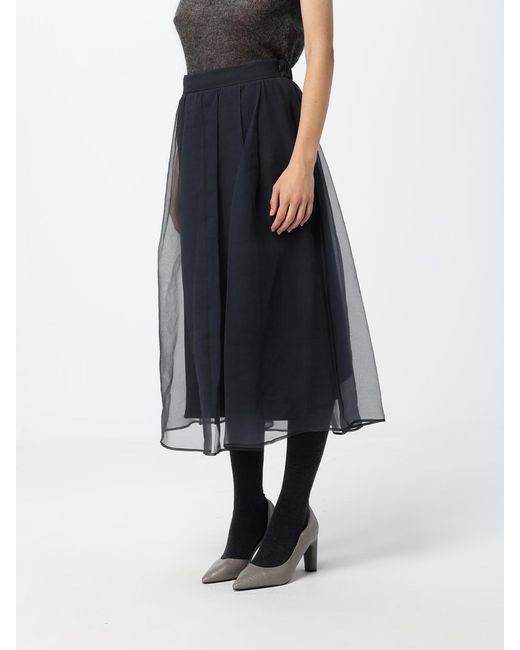 Brunello Cucinelli Black High-Waisted Silk Full Midi Skirt