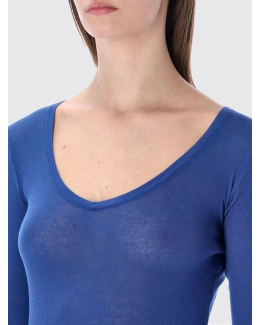 American Vintage Blue Long-Sleeved V-Neck T-Shirt