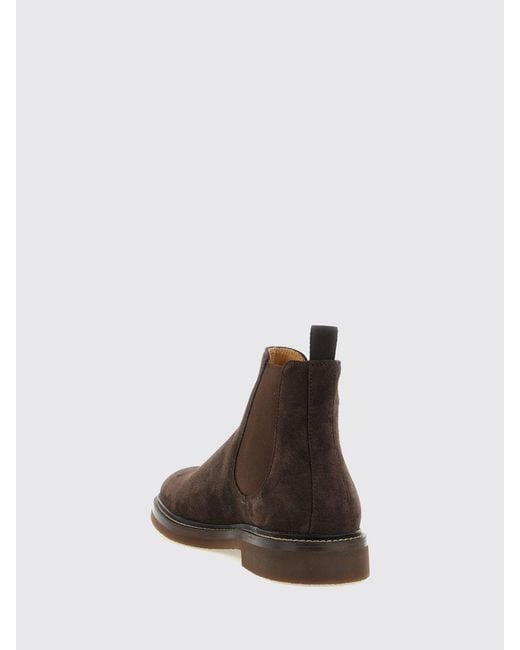 Brunello Cucinelli Brown Suede Calfskin Chelsea Boots With Rubber Soles for men