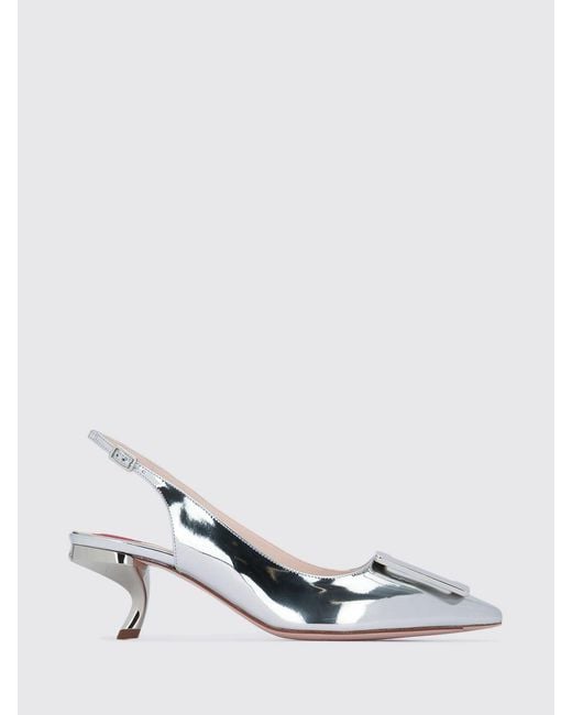 Roger Vivier White Virgule Laminated Patent Leather Slingback
