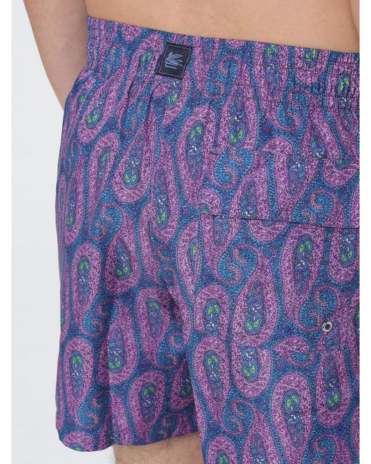 Etro Blue Polyester Swimsuit With Paisley Print for men