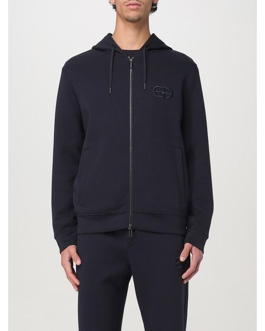 Emporio Armani Blue Cotton Blend Zip Sweatshirt for men