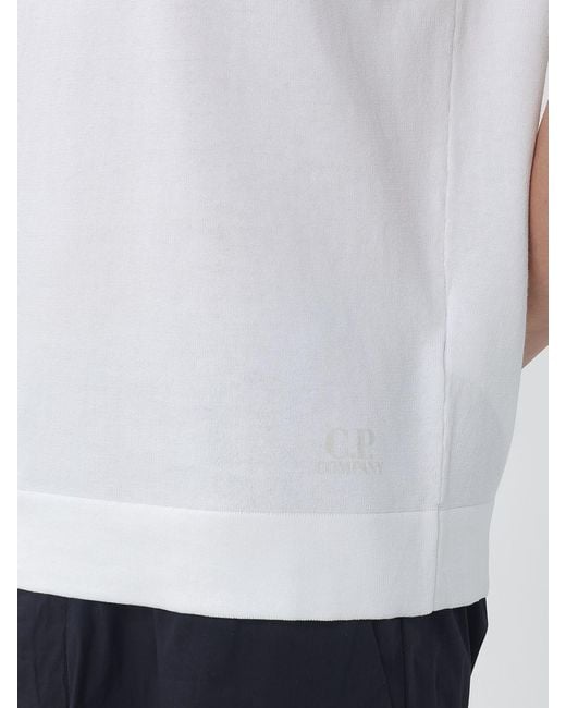 C P Company White Cotton Knit Polo Shirt for men