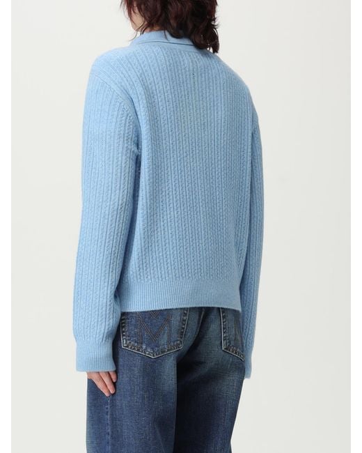 Marc Jacobs Blue Collared Cardigan With Jewel Buttons Long Sleeves And Ribbed Knit Detail