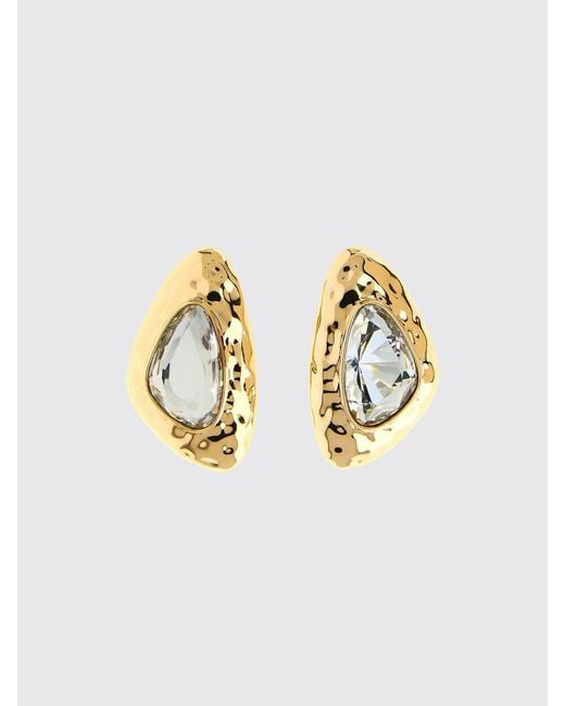 Self-Portrait White Hammered Brass Earrings With Crystals