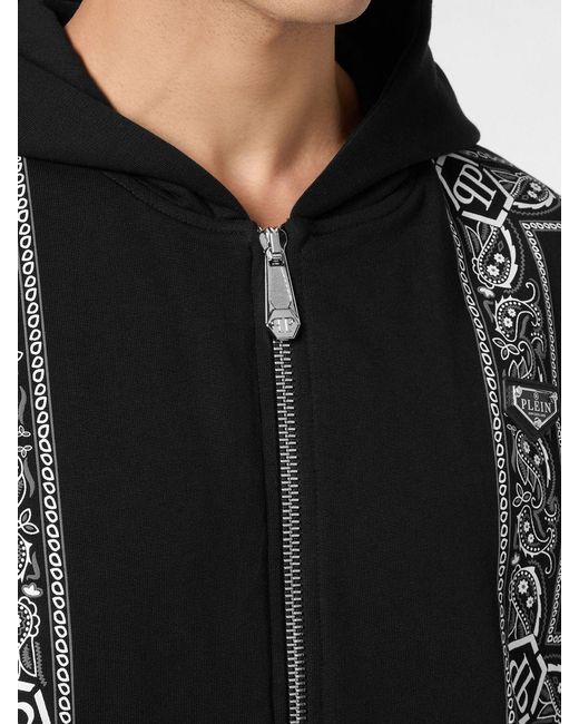 Philipp Plein Black Relaxed Fit Zip-Up Jersey Hoodie With Paisley Print for men
