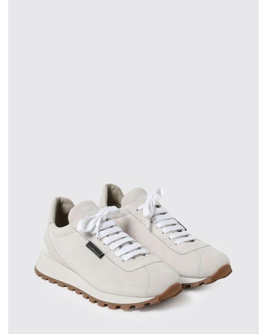 Brunello Cucinelli White Suede Sneakers With Monile Detail