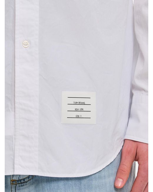 Thom Browne White Button-Up Cotton Shirt With Grosgrain Placket And Signature Patch for men