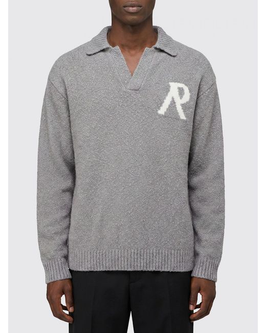 Represent Gray Cotton Knit Polo Shirt With Logo for men
