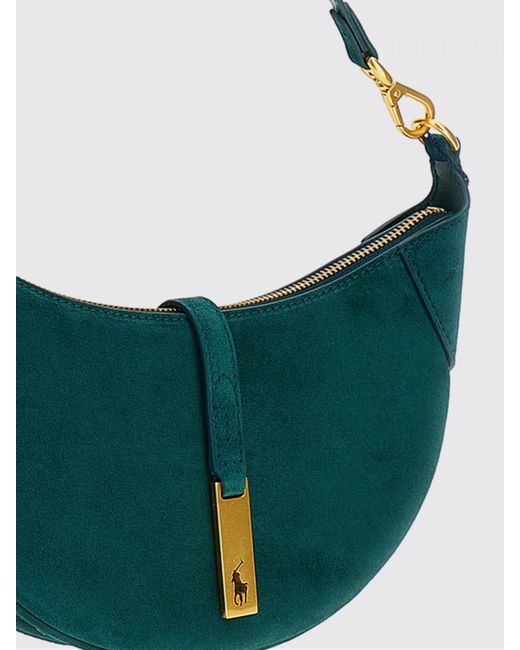 Polo Ralph Lauren Green Suede Cowhide Shoulder Bag With Zip Closure