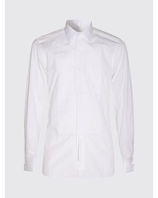Tom Ford White Slim Fit Cotton Poplin Evening Shirt With Pleated Plastron for men